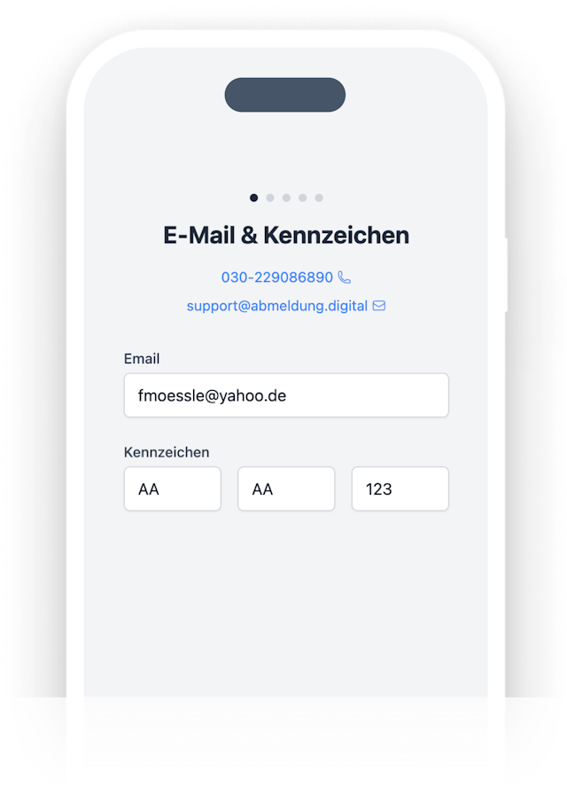 Screenshot: E-Mail & Kennzeichen